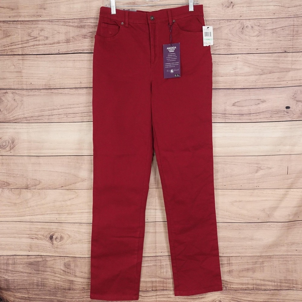 New! Gloria Vanderbilt Amanda Classic Tapered‎ Jeans Womens 8 Long Red Stretch